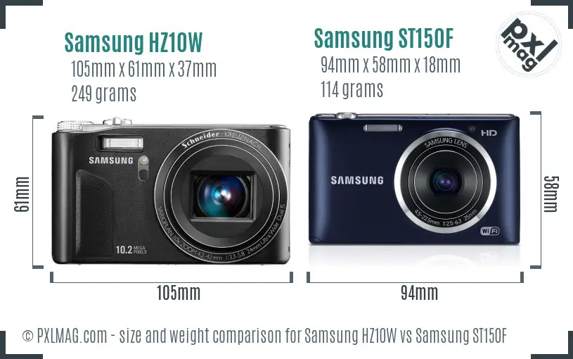 Samsung HZ10W vs Samsung ST150F size comparison