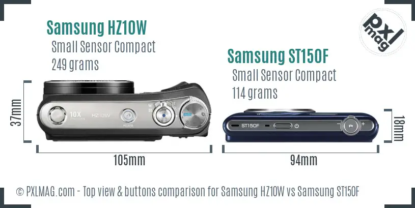 Samsung HZ10W vs Samsung ST150F top view buttons comparison