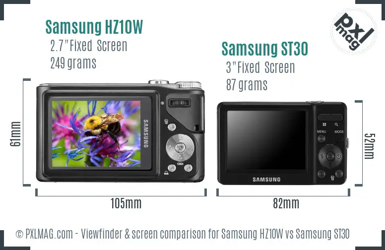 Samsung HZ10W vs Samsung ST30 Screen and Viewfinder comparison