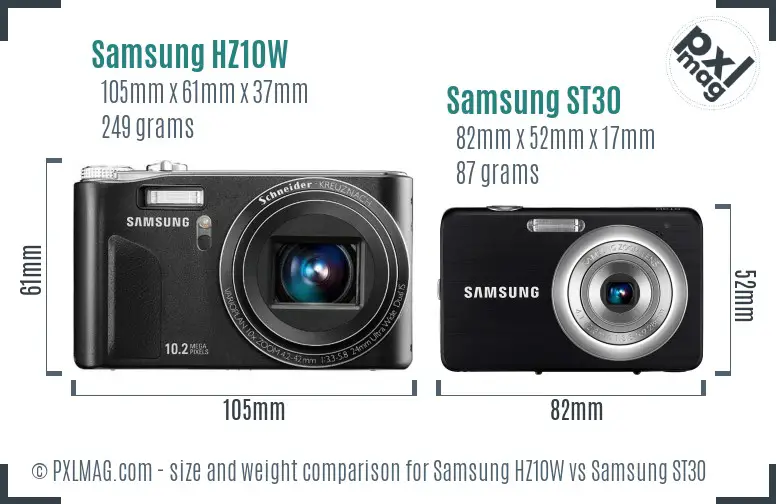 Samsung HZ10W vs Samsung ST30 size comparison