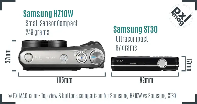 Samsung HZ10W vs Samsung ST30 top view buttons comparison