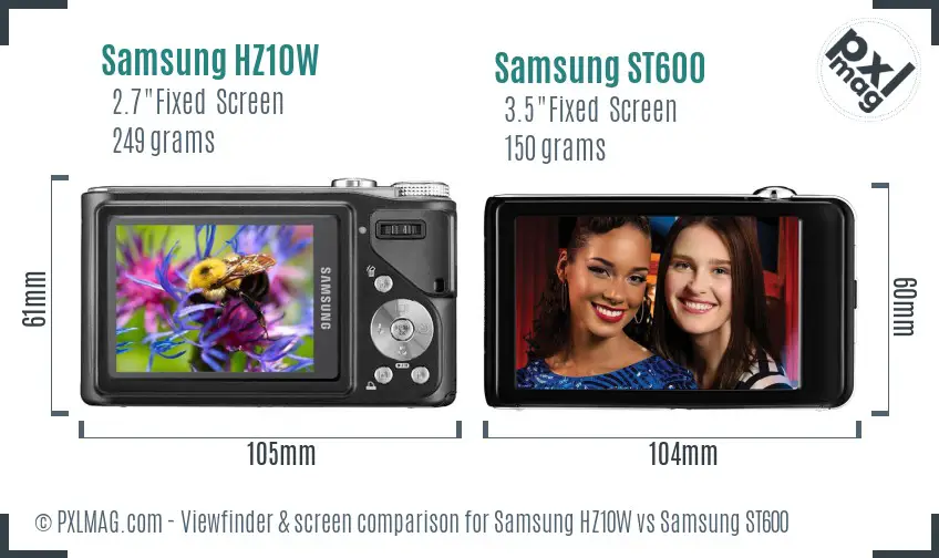 Samsung HZ10W vs Samsung ST600 Screen and Viewfinder comparison