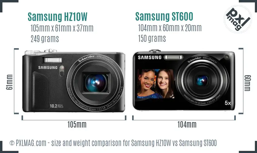 Samsung HZ10W vs Samsung ST600 size comparison