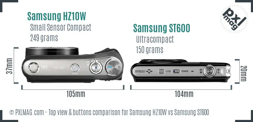 Samsung HZ10W vs Samsung ST600 top view buttons comparison