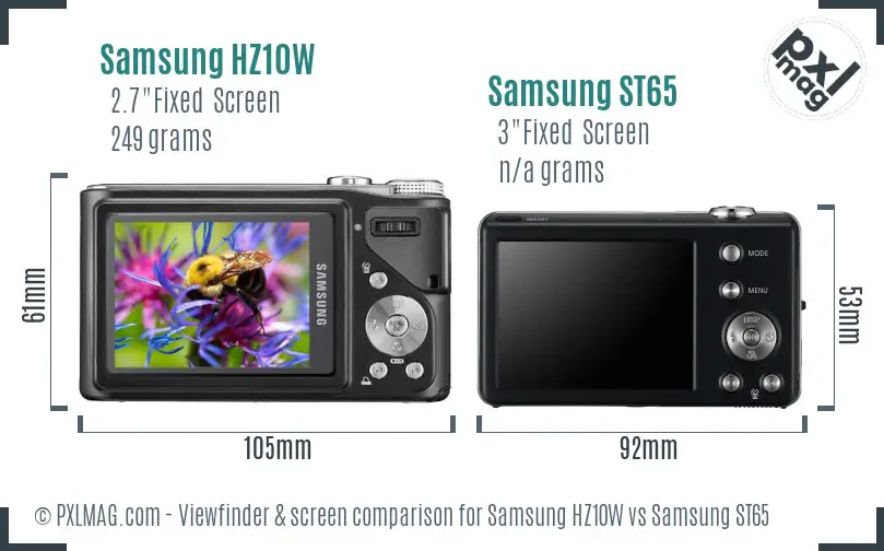 Samsung HZ10W vs Samsung ST65 Screen and Viewfinder comparison