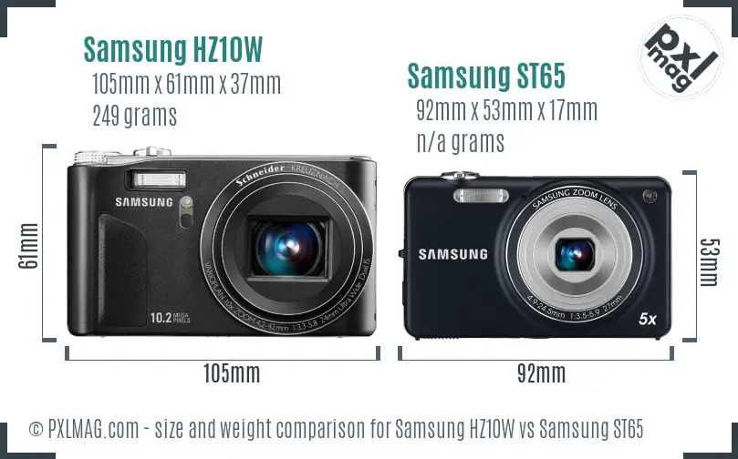 Samsung HZ10W vs Samsung ST65 size comparison