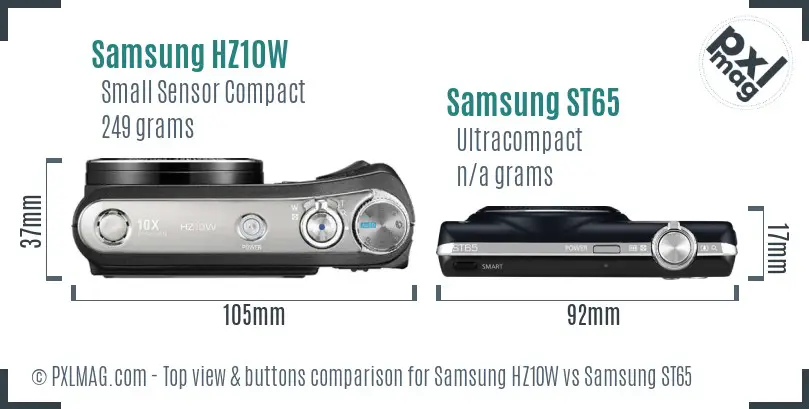 Samsung HZ10W vs Samsung ST65 top view buttons comparison