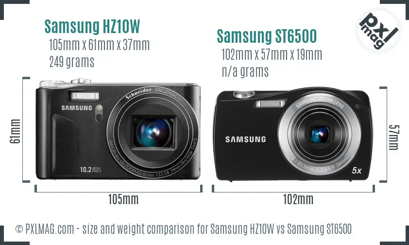 Samsung HZ10W vs Samsung ST6500 size comparison