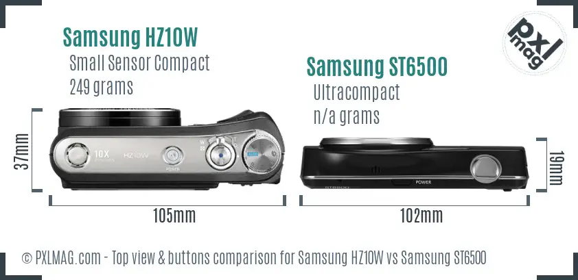 Samsung HZ10W vs Samsung ST6500 top view buttons comparison