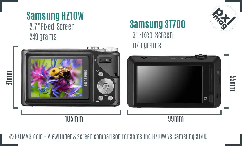 Samsung HZ10W vs Samsung ST700 Screen and Viewfinder comparison