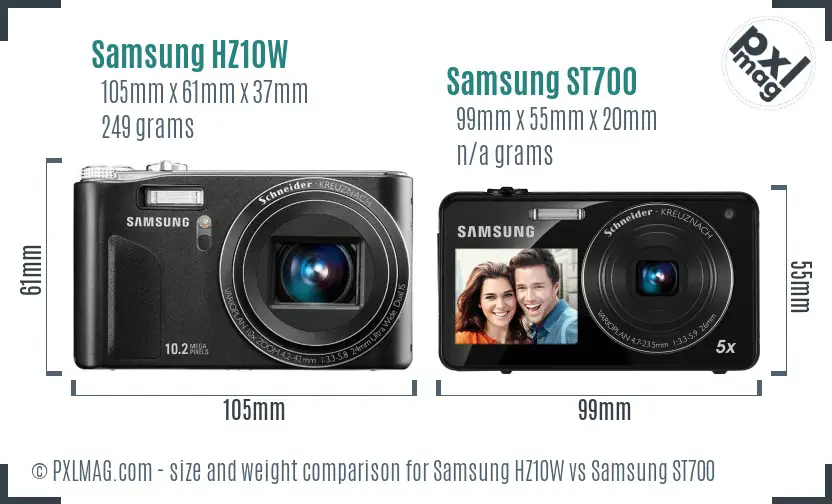 Samsung HZ10W vs Samsung ST700 size comparison