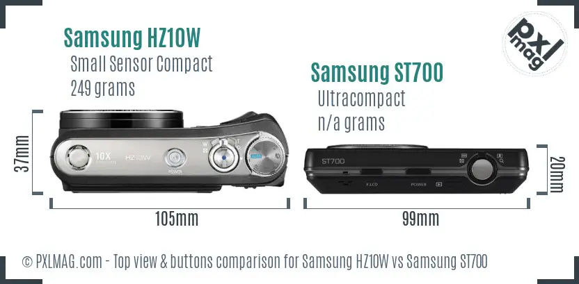 Samsung HZ10W vs Samsung ST700 top view buttons comparison