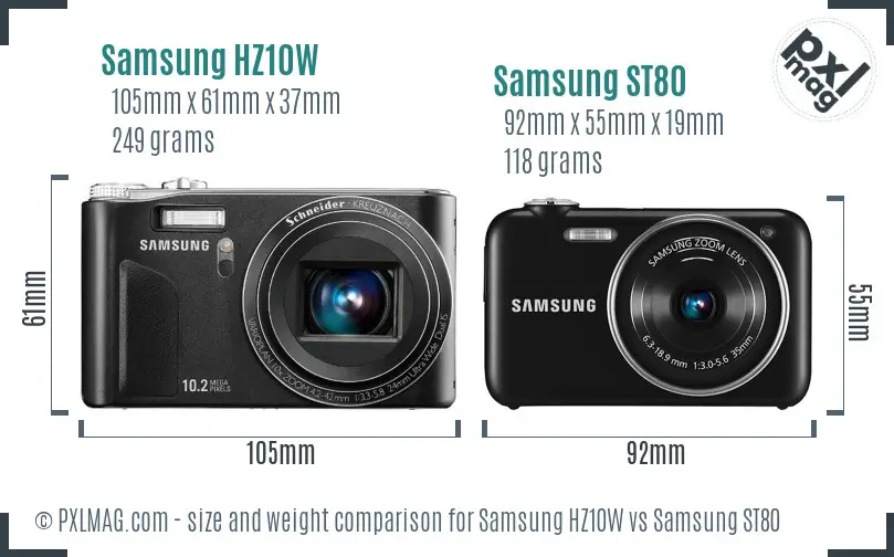 Samsung HZ10W vs Samsung ST80 size comparison