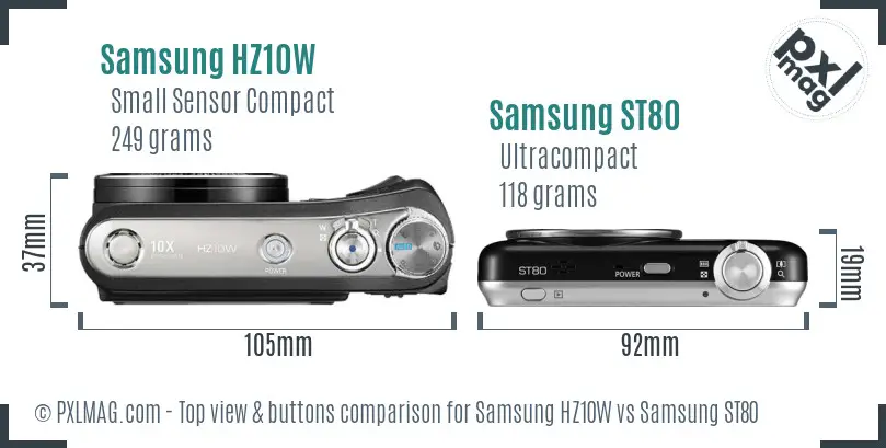 Samsung HZ10W vs Samsung ST80 top view buttons comparison