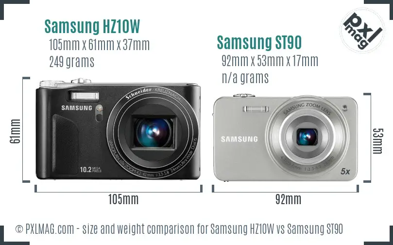 Samsung HZ10W vs Samsung ST90 size comparison