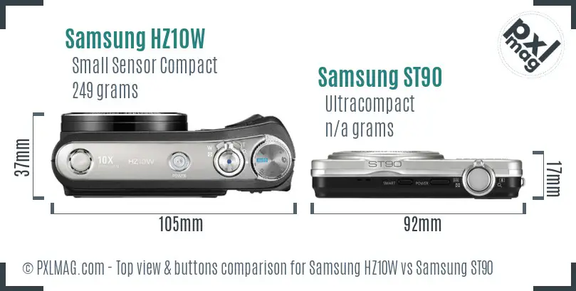 Samsung HZ10W vs Samsung ST90 top view buttons comparison