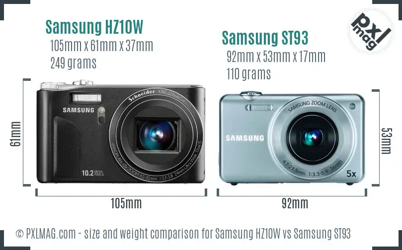 Samsung HZ10W vs Samsung ST93 size comparison