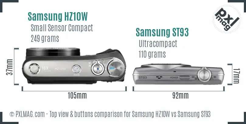 Samsung HZ10W vs Samsung ST93 top view buttons comparison