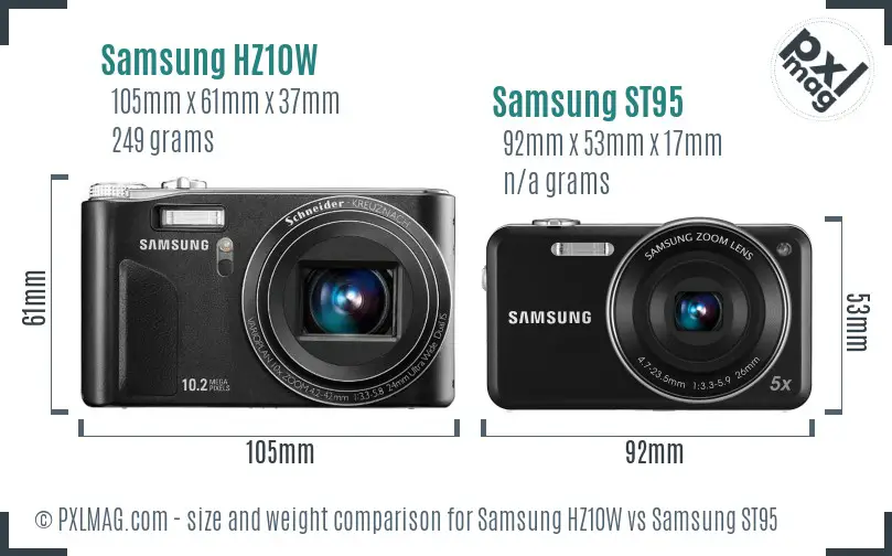 Samsung HZ10W vs Samsung ST95 size comparison