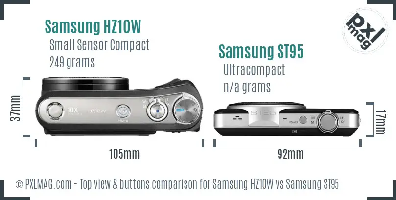 Samsung HZ10W vs Samsung ST95 top view buttons comparison