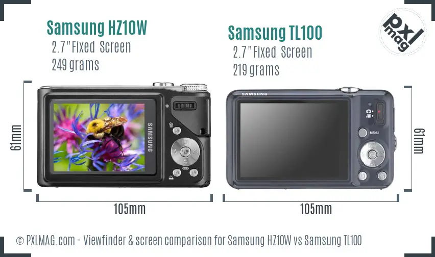 Samsung HZ10W vs Samsung TL100 Screen and Viewfinder comparison