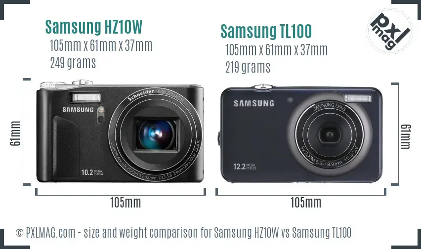 Samsung HZ10W vs Samsung TL100 size comparison