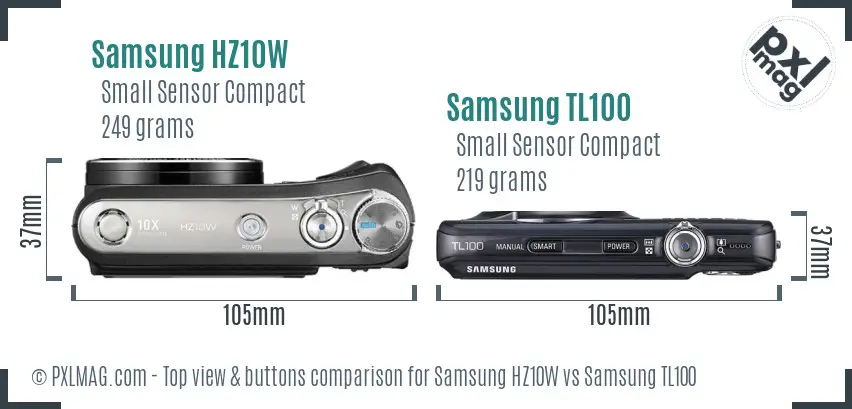 Samsung HZ10W vs Samsung TL100 top view buttons comparison