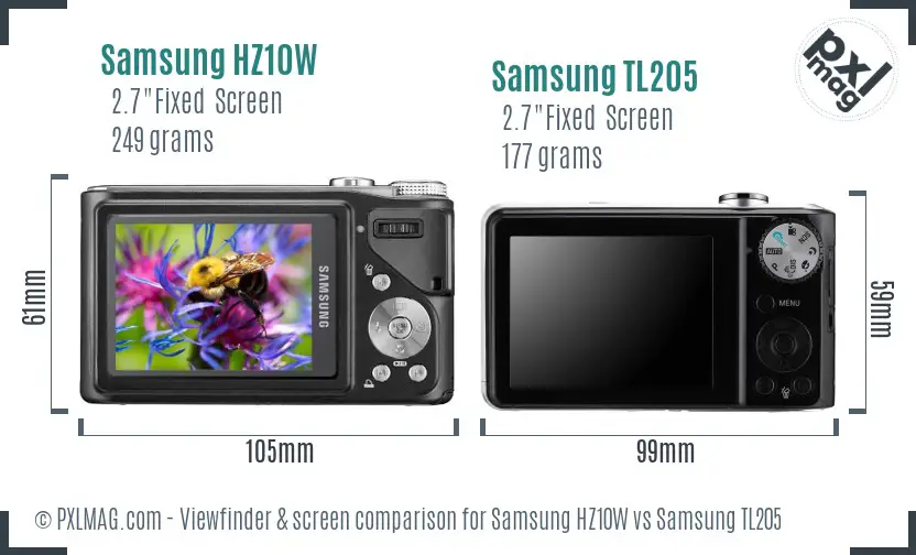 Samsung HZ10W vs Samsung TL205 Screen and Viewfinder comparison Samsung HZ10W vs Samsung TL205 Screen and Viewfinder comparison