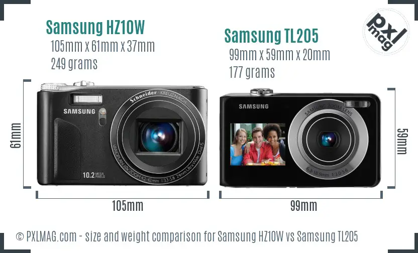 Samsung HZ10W vs Samsung TL205 size comparison Samsung HZ10W vs Samsung TL205 size comparison