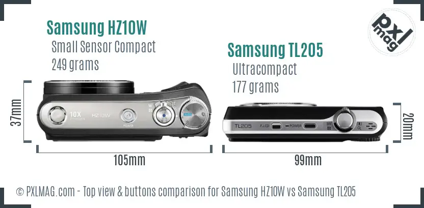 Samsung HZ10W vs Samsung TL205 top view buttons comparison Samsung HZ10W vs Samsung TL205 top view buttons comparison