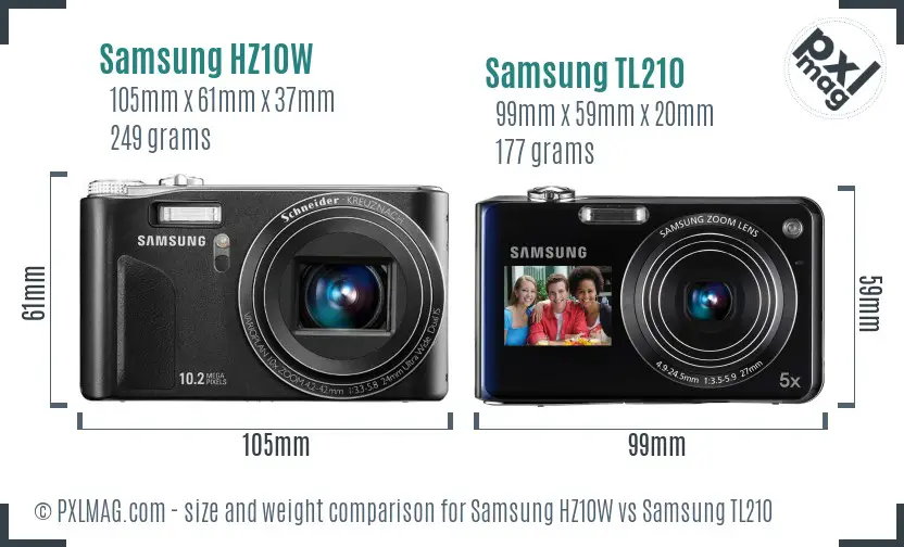 Samsung HZ10W vs Samsung TL210 size comparison