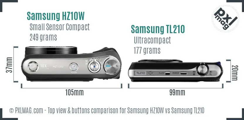 Samsung HZ10W vs Samsung TL210 top view buttons comparison