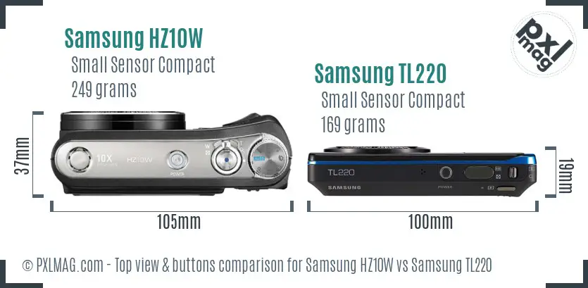 Samsung HZ10W vs Samsung TL220 top view buttons comparison