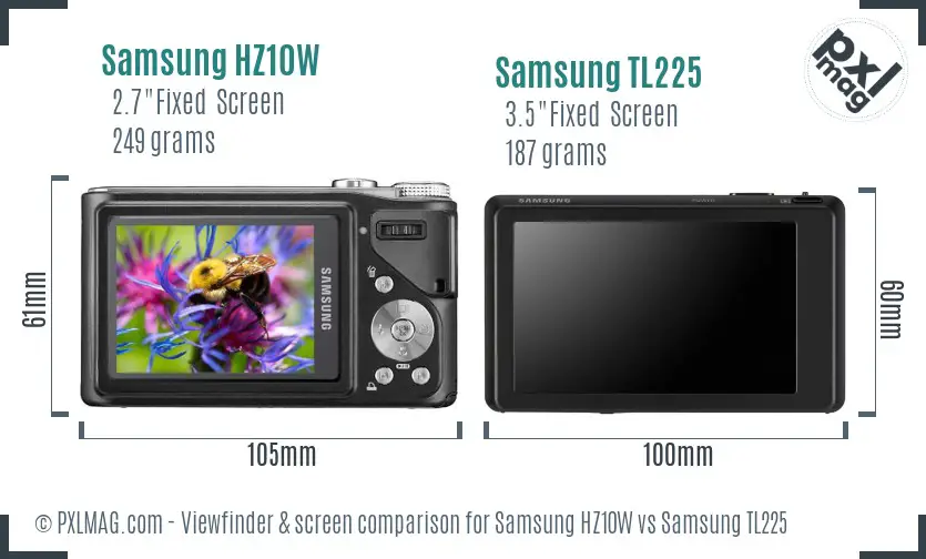 Samsung HZ10W vs Samsung TL225 Screen and Viewfinder comparison