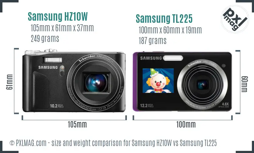 Samsung HZ10W vs Samsung TL225 size comparison