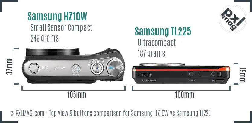 Samsung HZ10W vs Samsung TL225 top view buttons comparison