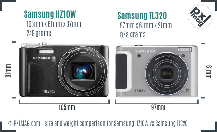 Samsung HZ10W vs Samsung TL320 size comparison