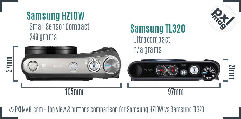 Samsung HZ10W vs Samsung TL320 top view buttons comparison