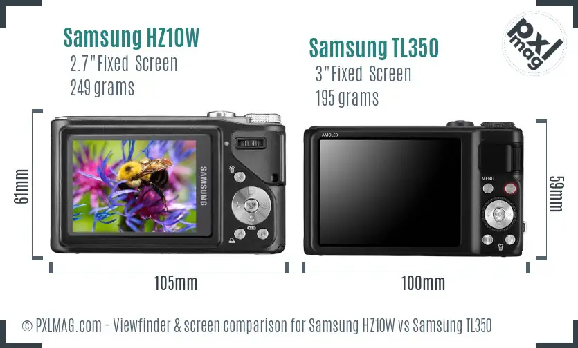 Samsung HZ10W vs Samsung TL350 Screen and Viewfinder comparison