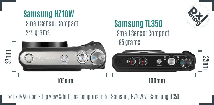 Samsung HZ10W vs Samsung TL350 top view buttons comparison