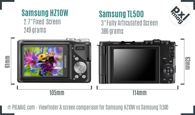 Samsung HZ10W vs Samsung TL500 Screen and Viewfinder comparison