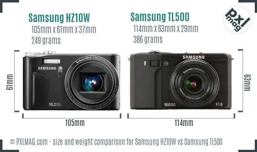 Samsung HZ10W vs Samsung TL500 size comparison