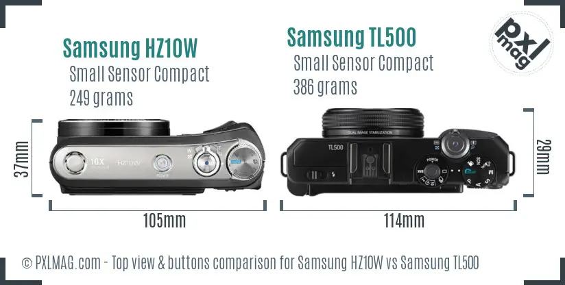 Samsung HZ10W vs Samsung TL500 top view buttons comparison