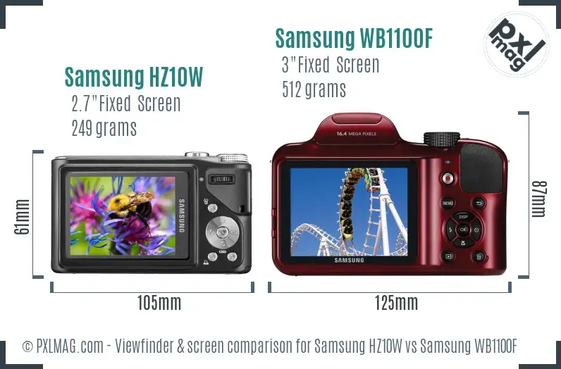Samsung HZ10W vs Samsung WB1100F Screen and Viewfinder comparison Samsung HZ10W vs Samsung WB1100F Screen and Viewfinder comparison