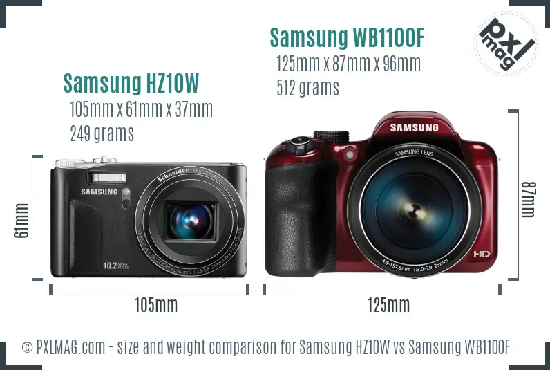 Samsung HZ10W vs Samsung WB1100F size comparison Samsung HZ10W vs Samsung WB1100F size comparison