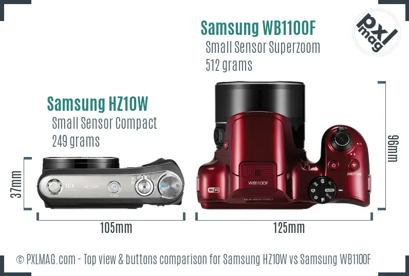 Samsung HZ10W vs Samsung WB1100F top view buttons comparison Samsung HZ10W vs Samsung WB1100F top view buttons comparison