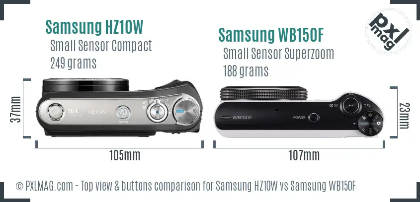 Samsung HZ10W vs Samsung WB150F top view buttons comparison