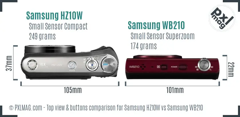 Samsung HZ10W vs Samsung WB210 top view buttons comparison Samsung HZ10W vs Samsung WB210 top view buttons comparison