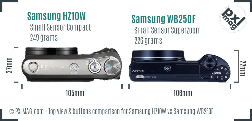 Samsung HZ10W vs Samsung WB250F top view buttons comparison