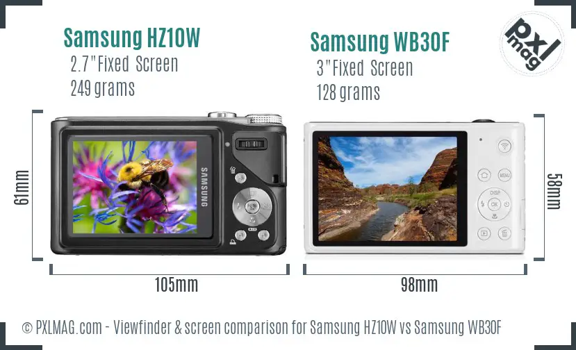 Samsung HZ10W vs Samsung WB30F Screen and Viewfinder comparison